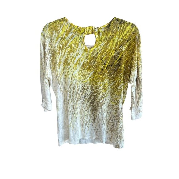 Nic + Zoe Gold Ombre Floral Keyhole Back Linen Blend Sweater Size Medium - Picture 3 of 9
